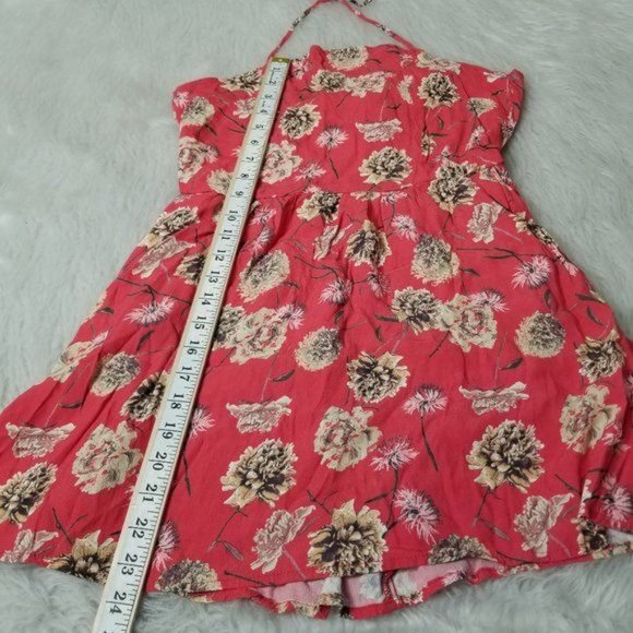 Flynn Skye Red Firework Floral Mini Halter Open Tie Back Dress Medium - Picture 7 of 12